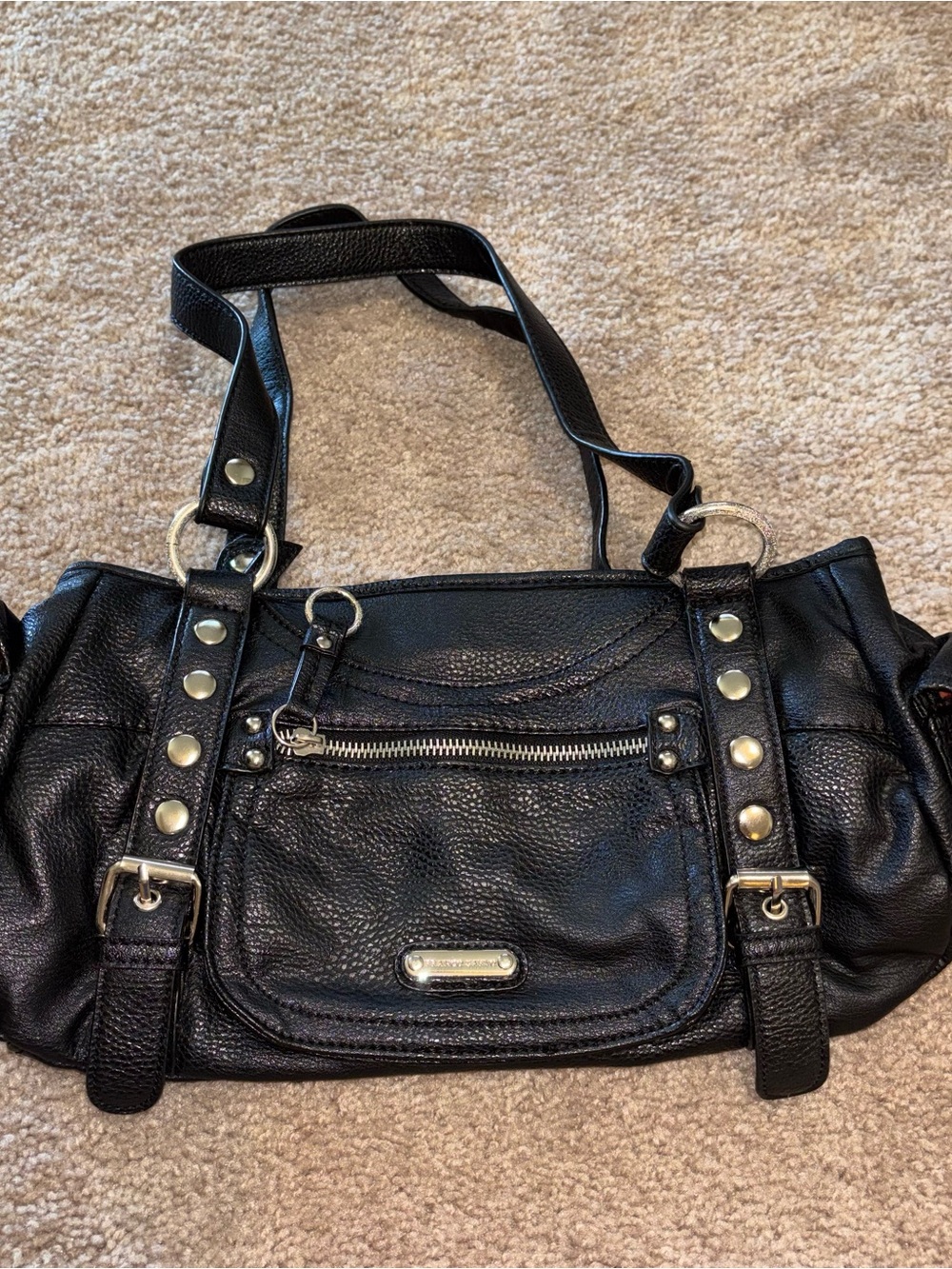 Franco Sarto Black Stud-Accent Leather Shoulder Bag